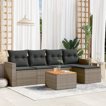 Set mobilier grădină cu perne, 6 piese, gri, poliratan - Img 1