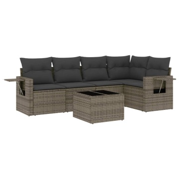 Set mobilier grădină cu perne, 6 piese, gri, poliratan - Img 2