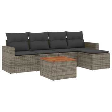 Set mobilier grădină cu perne, 6 piese, gri, poliratan - Img 2