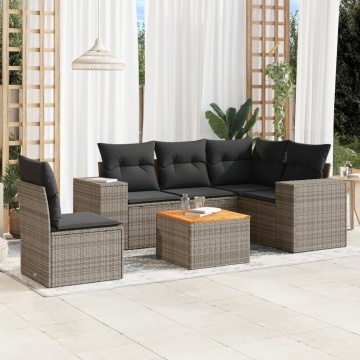 Set mobilier grădină cu perne, 6 piese, gri, poliratan - Img 1