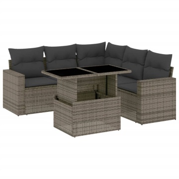 Set mobilier grădină cu perne, 6 piese, gri, poliratan - Img 2