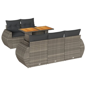 Set mobilier grădină cu perne, 6 piese, gri, poliratan - Img 2