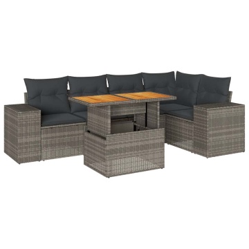 Set mobilier grădină cu perne, 6 piese, gri, poliratan - Img 2