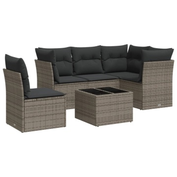 Set mobilier grădină cu perne, 6 piese, gri, poliratan - Img 2