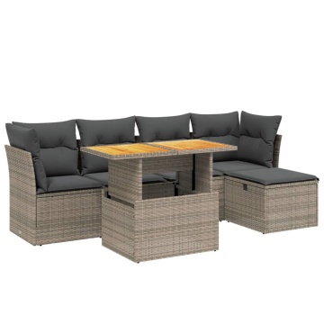 Set mobilier grădină cu perne, 6 piese, gri, poliratan - Img 2