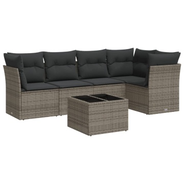 Set mobilier grădină cu perne, 6 piese, gri, poliratan - Img 2