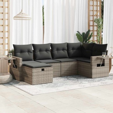 Set mobilier grădină cu perne, 6 piese, gri, poliratan - Img 1