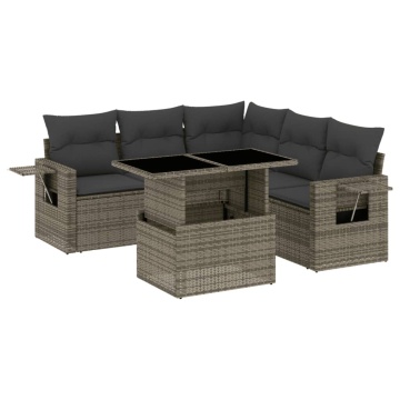 Set mobilier grădină cu perne, 6 piese, gri, poliratan - Img 2