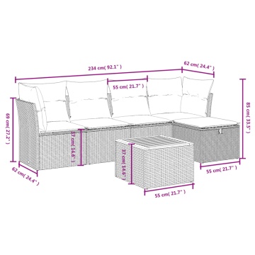Set mobilier grădină cu perne, 6 piese, gri, poliratan - Img 4