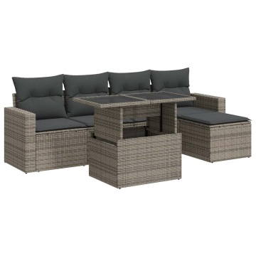 Set mobilier grădină cu perne, 6 piese, gri, poliratan - Img 2