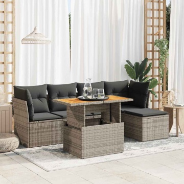 Set mobilier grădină cu perne, 6 piese, gri, poliratan - Img 1
