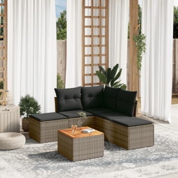 Set mobilier grădină cu perne, 6 piese, gri, poliratan - Img 1