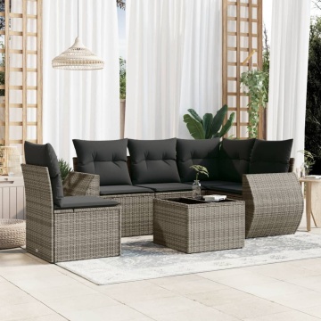 Set mobilier grădină cu perne, 6 piese, gri, poliratan - Img 1