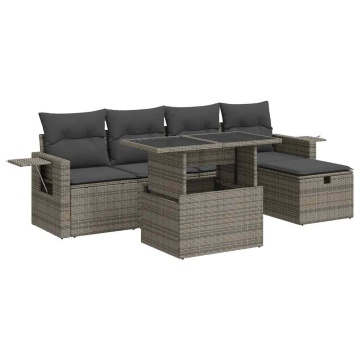 Set mobilier grădină cu perne, 6 piese, gri, poliratan - Img 2