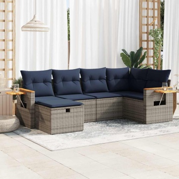 Set mobilier grădină cu perne, 6 piese, gri, poliratan - Img 1