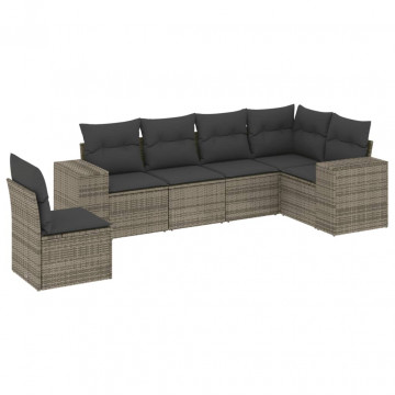 Set mobilier grădină cu perne, 6 piese, gri, poliratan - Img 2