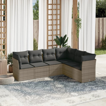 Set mobilier grădină cu perne, 6 piese, gri, poliratan - Img 1