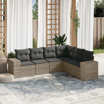 Set mobilier grădină cu perne, 6 piese, gri, poliratan - Img 1