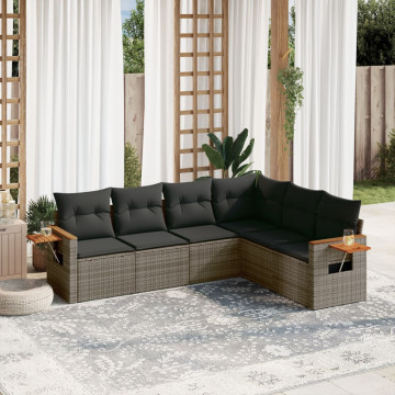 Set mobilier grădină cu perne, 6 piese, gri, poliratan - Img 1