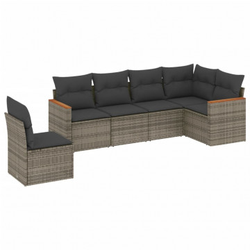 Set mobilier grădină cu perne, 6 piese, gri, poliratan - Img 2
