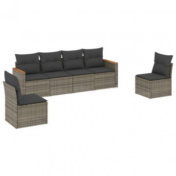 Set mobilier grădină cu perne, 6 piese, gri, poliratan - Img 2