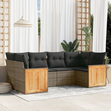 Set mobilier grădină cu perne, 6 piese, gri, poliratan - Img 1