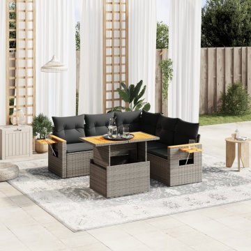 Set mobilier grădină cu perne, 6 piese, gri, poliratan - Img 1
