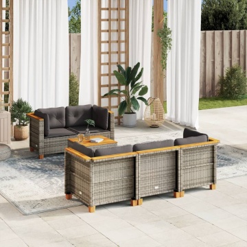 Set mobilier grădină cu perne, 6 piese, gri, poliratan - Img 1