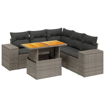 Set mobilier grădină cu perne, 6 piese, gri, poliratan - Img 2