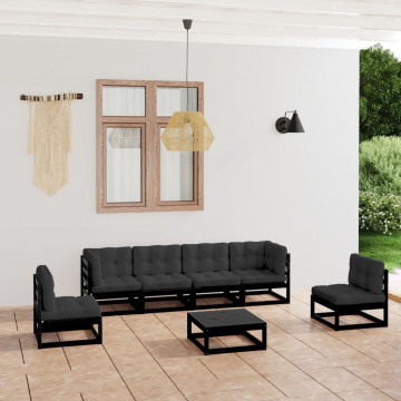 Set mobilier grădină cu perne, 7 piese, lemn masiv pin - Img 1