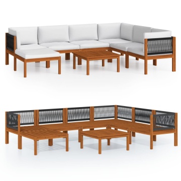 Set mobilier grădină cu perne, 8 piese, crem, lemn masiv acacia - Img 2
