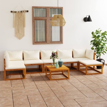 Set mobilier grădină cu perne, 8 piese, crem, lemn masiv acacia - Img 1