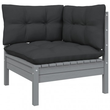 Set mobilier grădină cu perne, 8 piese, gri, lemn masiv pin - Img 3