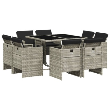 Set mobilier grădină cu perne, 9 piese, gri deschis, poliratan - Img 2