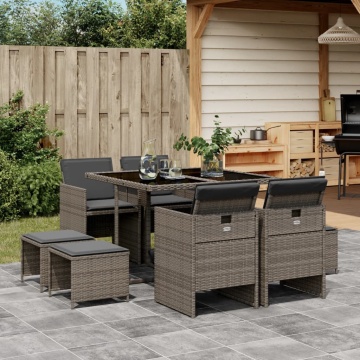 Set mobilier grădină cu perne, 9 piese, gri, poliratan - Img 1