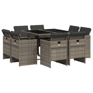 Set mobilier grădină cu perne, 9 piese, gri, poliratan - Img 2