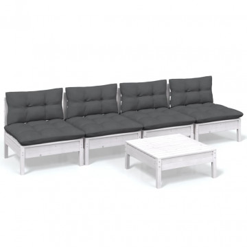 Set mobilier grădină cu perne antracit, 5 piese, lemn de pin - Img 2