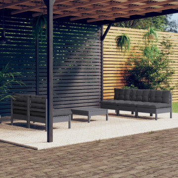 Set mobilier grădină cu perne antracit, 6 piese, lemn masiv pin - Img 1