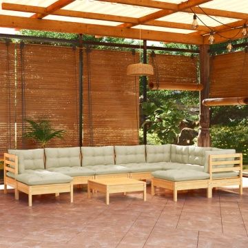 Set mobilier grădină cu perne crem, 10 piese, lemn masiv de pin - Img 1