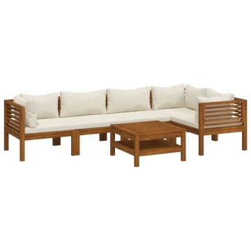 Set mobilier grădină cu perne crem, 6 piese, lemn masiv acacia - Img 2