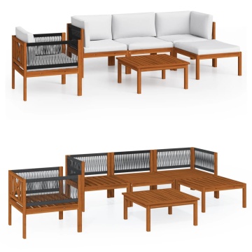 Set mobilier grădină cu perne, crem, 6 piese, lemn masiv acacia - Img 2