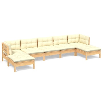 Set mobilier grădină cu perne crem, 7 piese, lemn masiv pin - Img 2