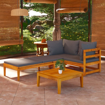 Set mobilier grădină cu perne gri închis, 3 piese, lemn acacia - Img 1