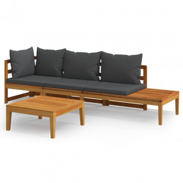 Set mobilier grădină cu perne gri închis, 3 piese, lemn acacia - Img 2