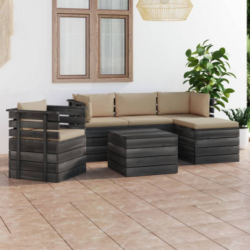 Set mobilier grădină paleți cu perne 6 piese lemn masiv pin - Img 1