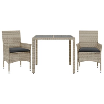Set mobilier grădină perne 3 piese gri deschis poliratan sticlă - Img 2