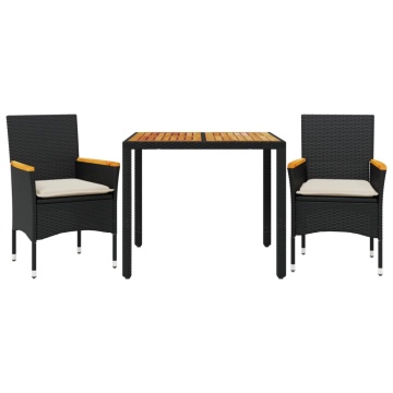 Set mobilier grădină perne 3 piese negru poliratan/lemn acacia - Img 2