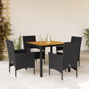 Set mobilier grădină perne 5 piese negru poliratan/lemn acacia - Img 1