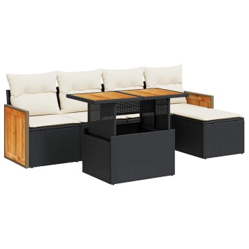 Set mobilier grădină perne 6 piese negru poliratan/lemn acacia - Img 2