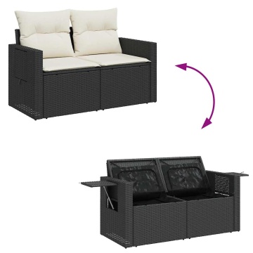 Set mobilier grădină perne 6 piese negru poliratan/lemn acacia - Img 7